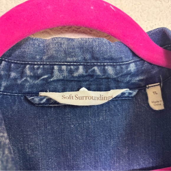 Soft Surroundings Chambray Denim Look Acid Wash Tencel Maxi Shirt Dress L Tall - Picture 12 of 12